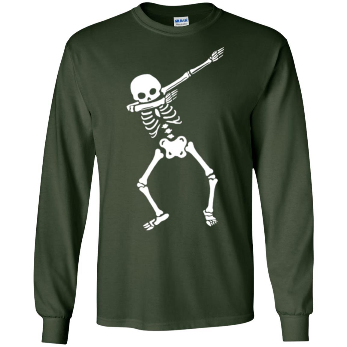 Funny Halloween T-shirt Dabbing Skeleton Forest Green