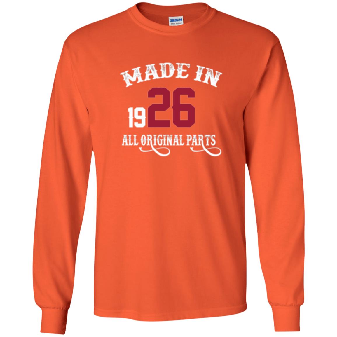 92nd Birthday T-shirt Made In 1926 All Original Parts Orange