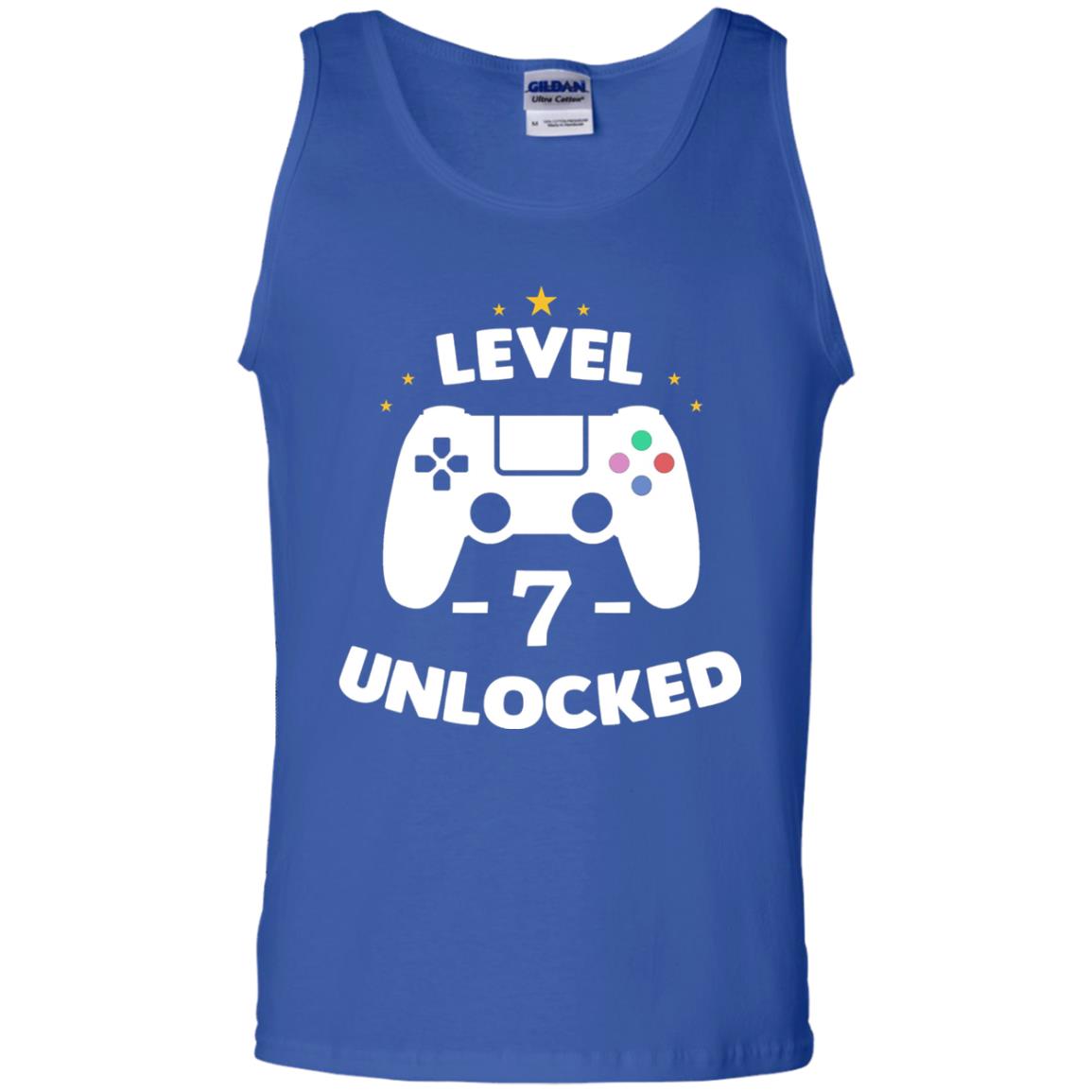 Level 7 Unlocked Gamer Seventh Birthday Party Shirt Royal