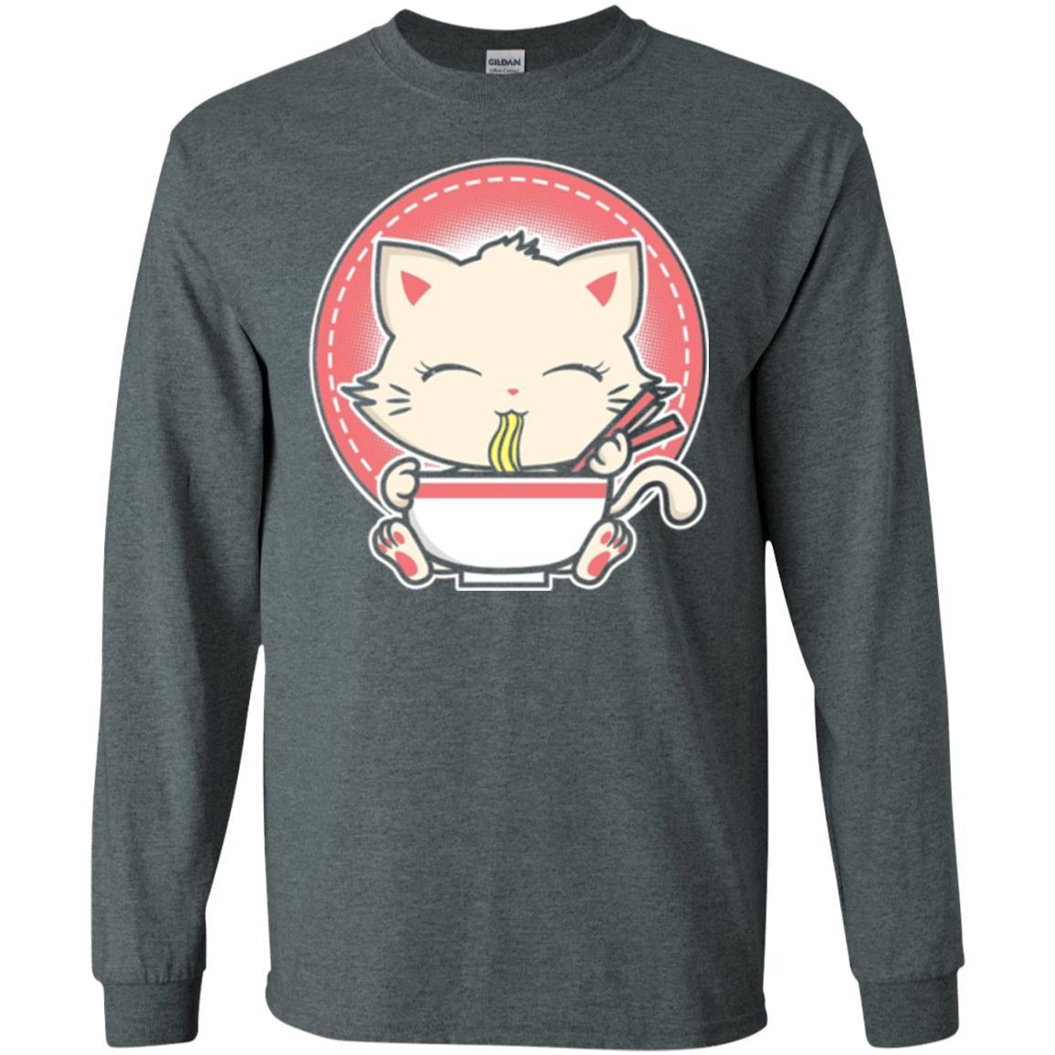 Anime T-shirt Kawaii Japanese Cat Ramen Dark Heather