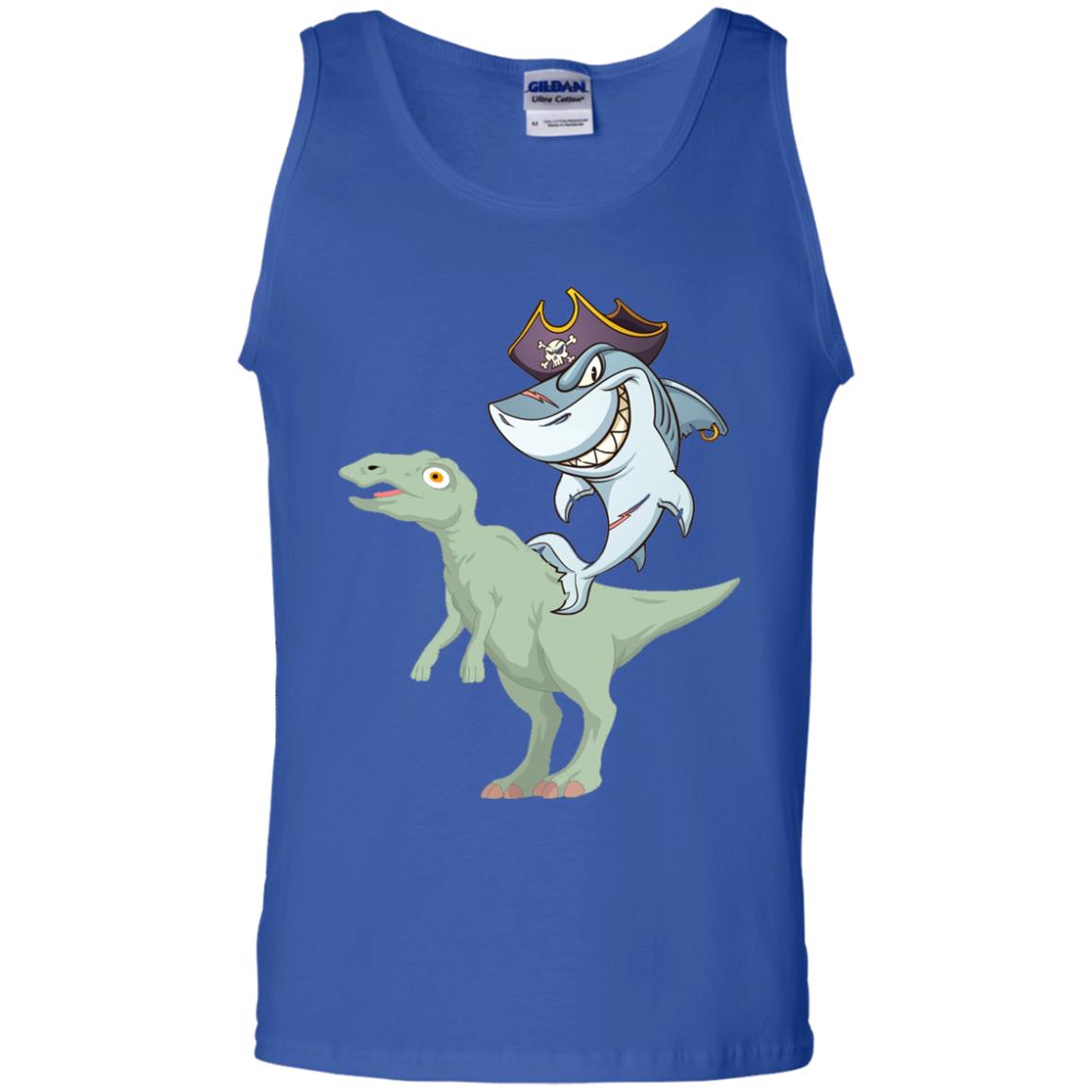 Shark Pirate Riding A T-rex Dinosaur Funny Gift Shirt Royal