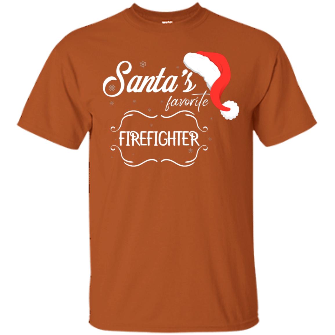 Santa's Favorite Firefighter Firefighting X-mas Gift Shirt For Mens Womens Texas Orange