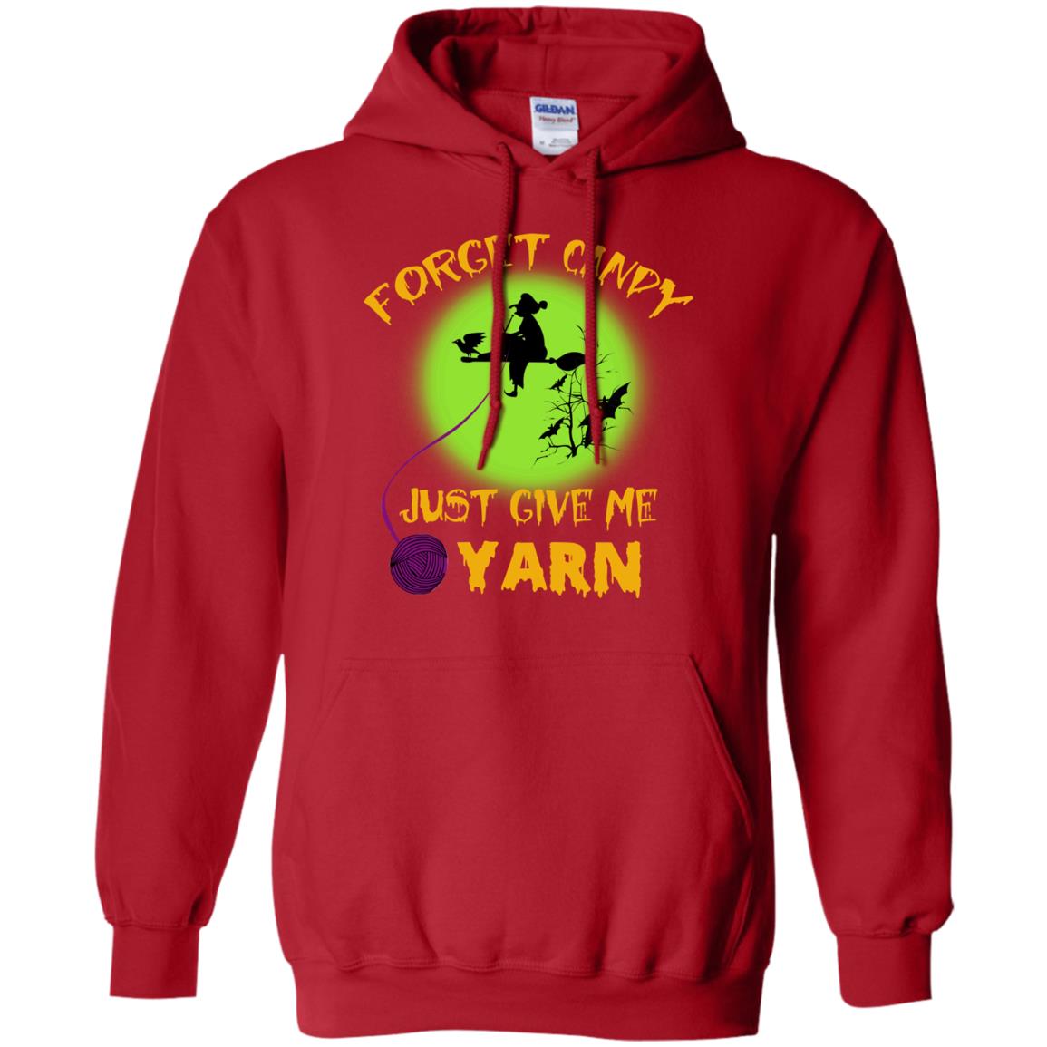 Forget Candy Just Give Me Yarn Crocheting Witches Halloween Shirt Red