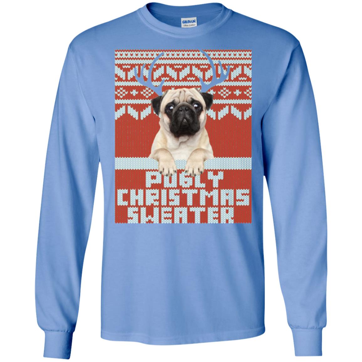 Dog Lovers T-shirt Pugly Christmas Sweater Carolina Blue