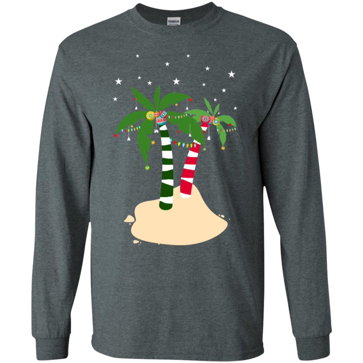 Decorated Tropical Coconut Tree Merry X-mas 2018 Gift Shirt Dark Heather