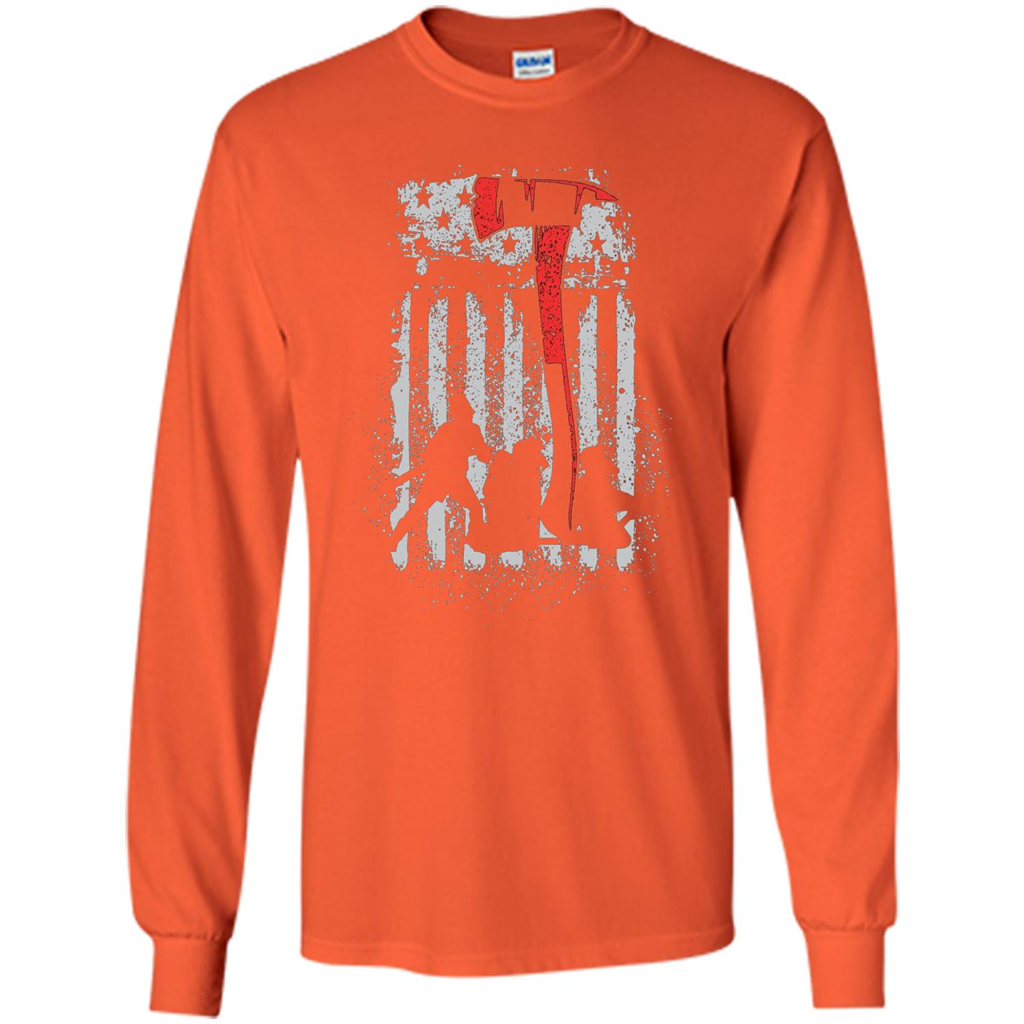 Firefighter With US Flag T-shirt Orange