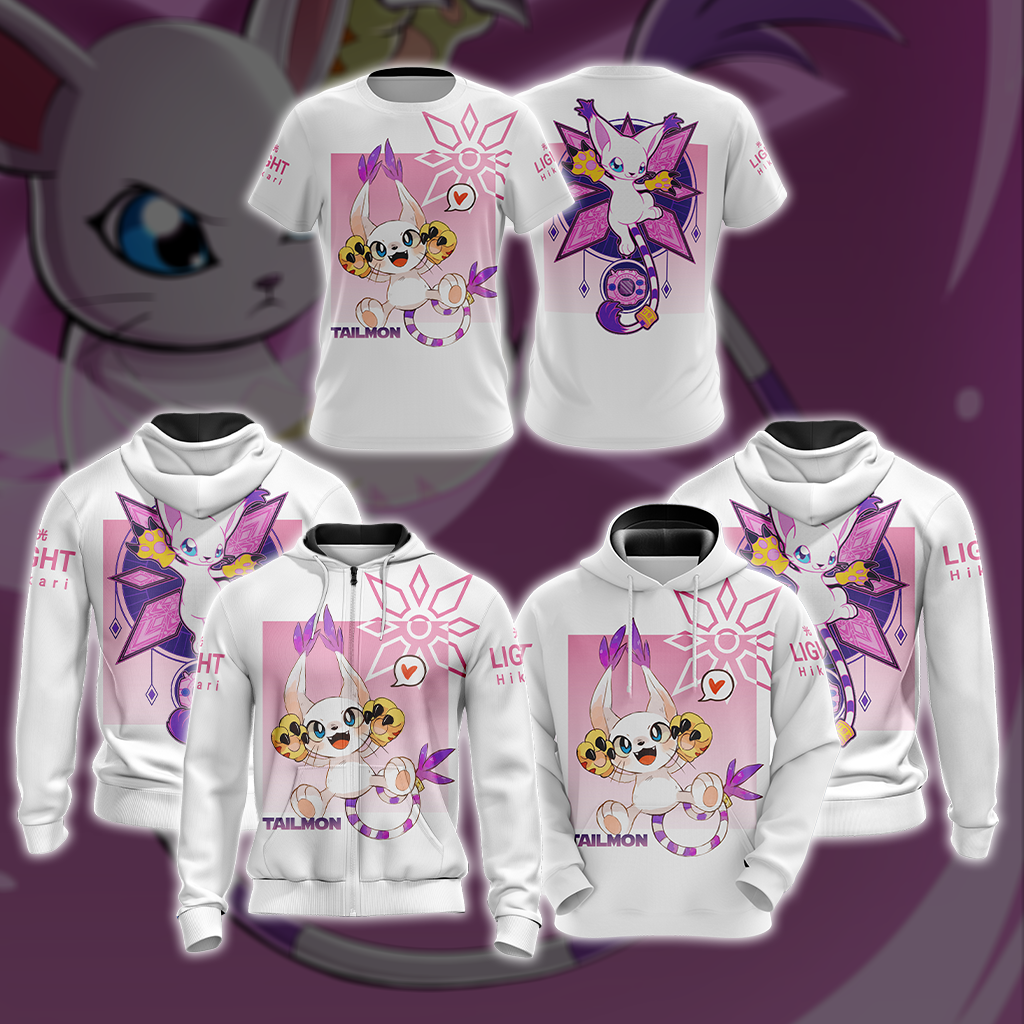 Digimon Tailmon Unisex 3D Zip Up Hoodie