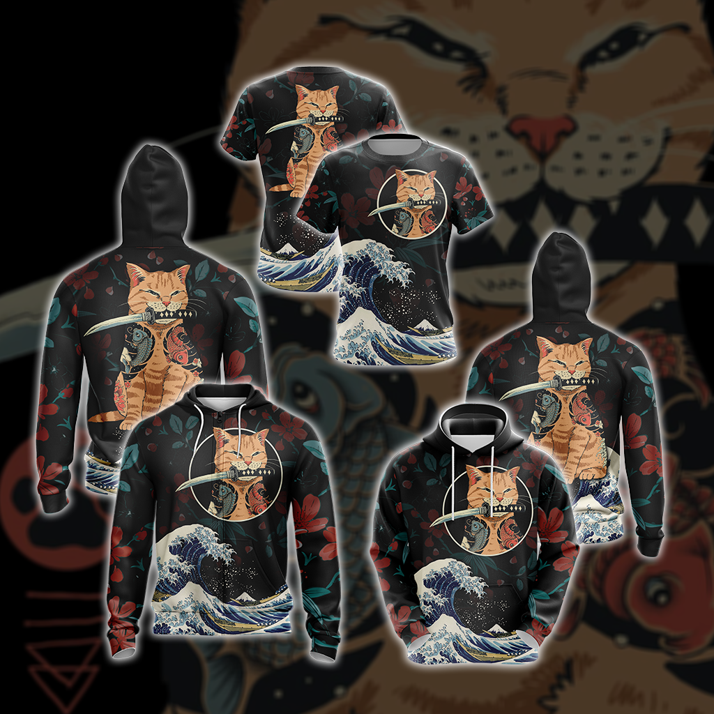 Cat Japanese Unisex Zip Up Hoodie