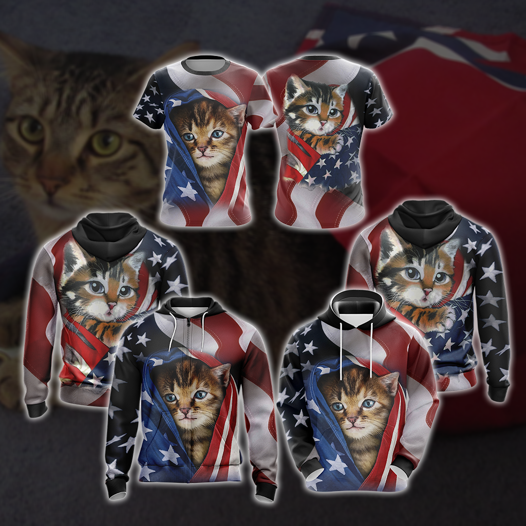 Patriotic Kitten Unisex Zip Up Hoodie