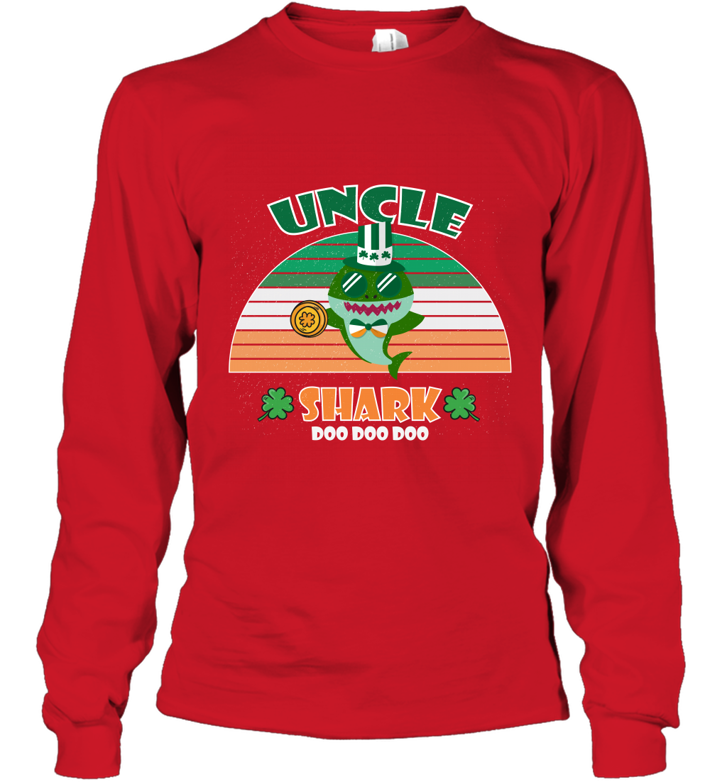 Irish Uncle Shark Saint Patricks Day Family Shirt Long Sleeve T-Shirt Red