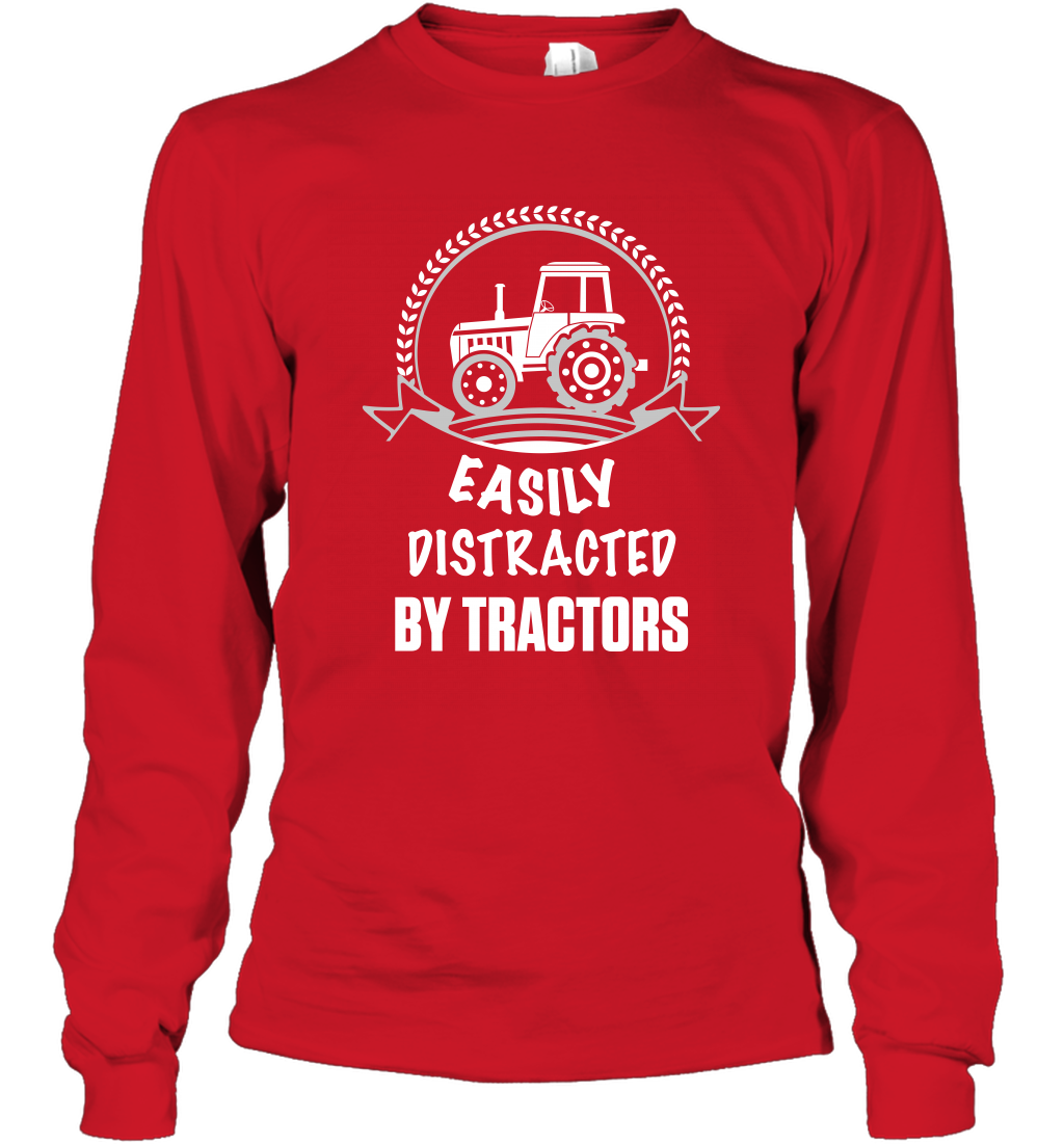 Easily Distracted By Tractors Shirt Long Sleeve T-Shirt Red