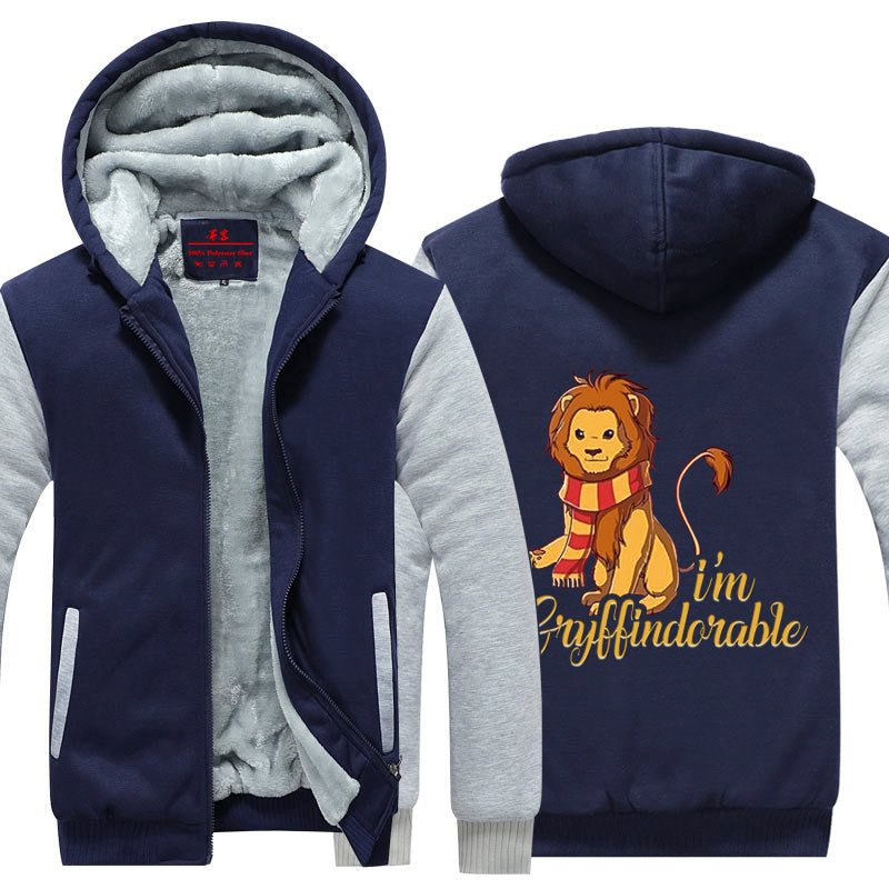 I'm Gryffindorable Harry Potter House Winter Zip Hoodies Navy - White