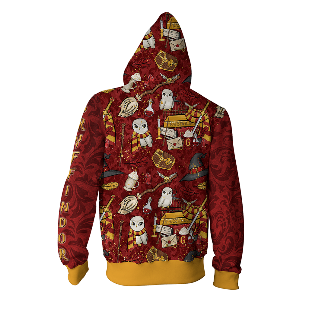 Hogwarts Gryffindor House Pattern Harry Potter Zip Up Hoodie