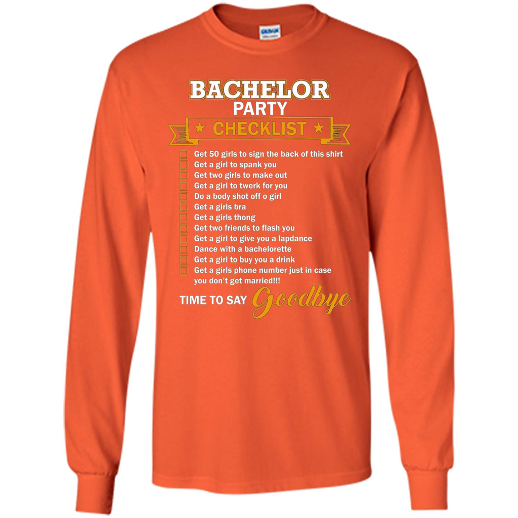 Funny Bachelor Party Checklist T-shirt Orange