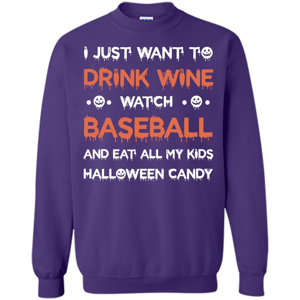 Halloween T-shirt I Just Want To Drink Wine Watch Baseball T-shirt Orange