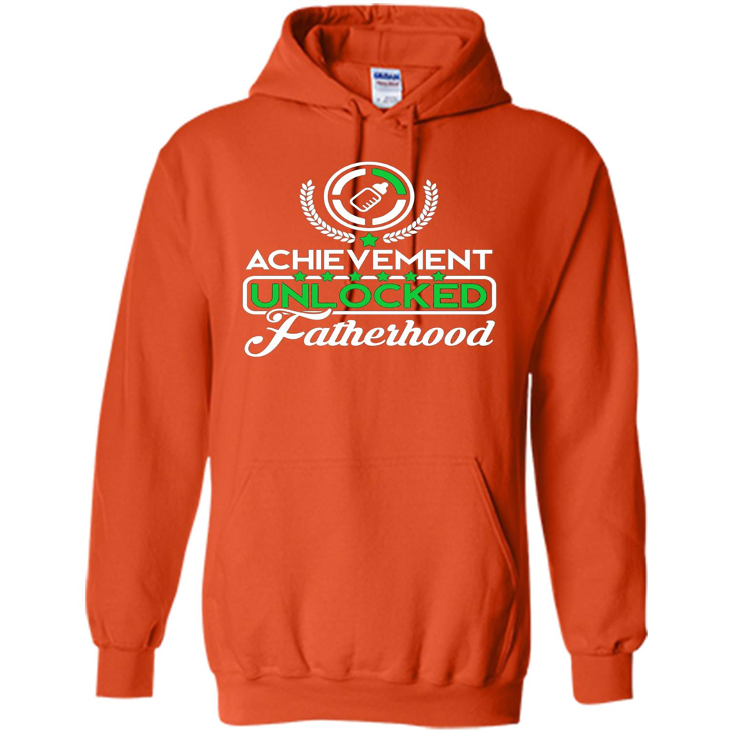 First Father's Day T-shirt Achievement Unlocked Fatherhood Orange