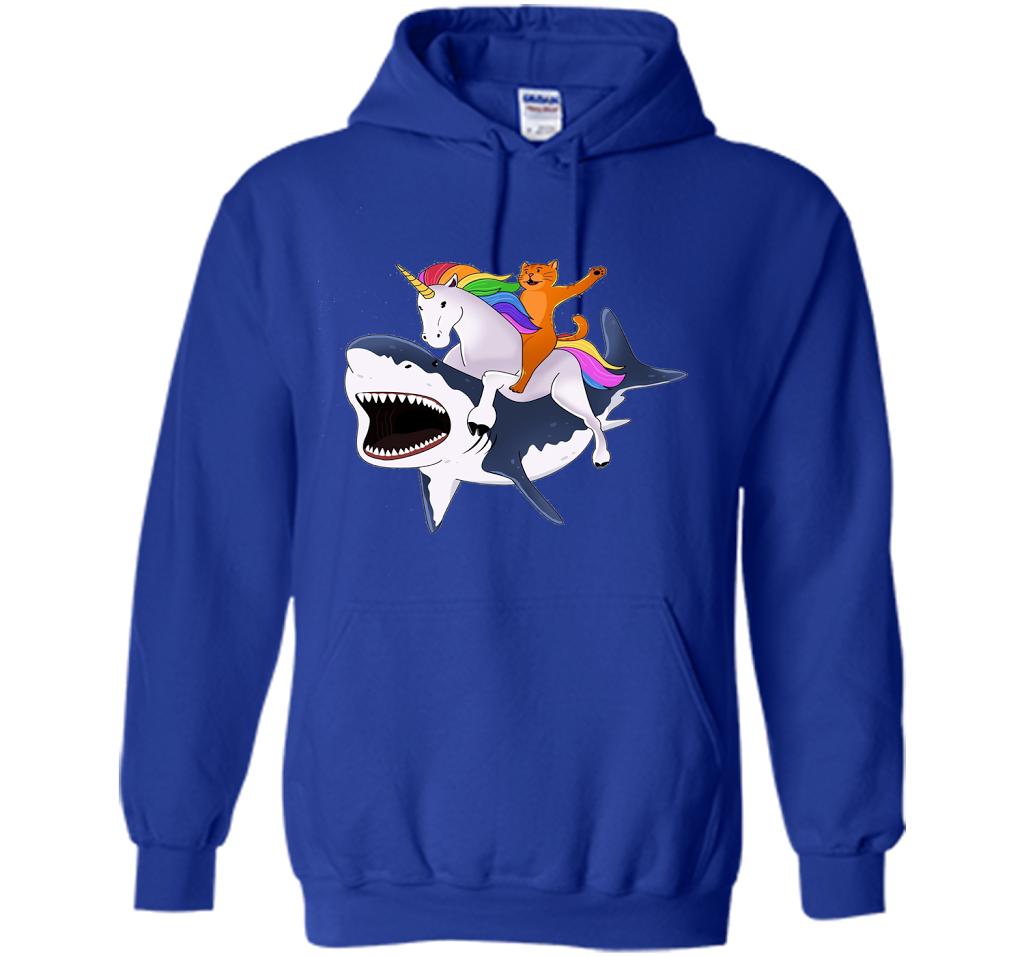 Cat Riding Unicorn Riding Shark T-shirt Royal