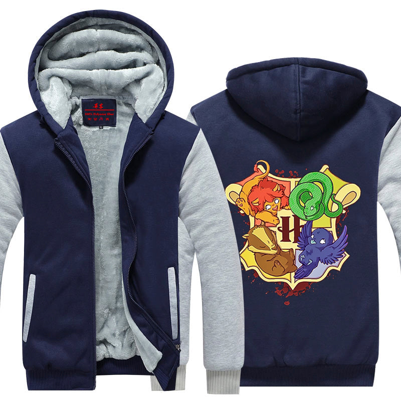Harry Potter Hogwarts Houses Winter Zip Hoodies Navy - White