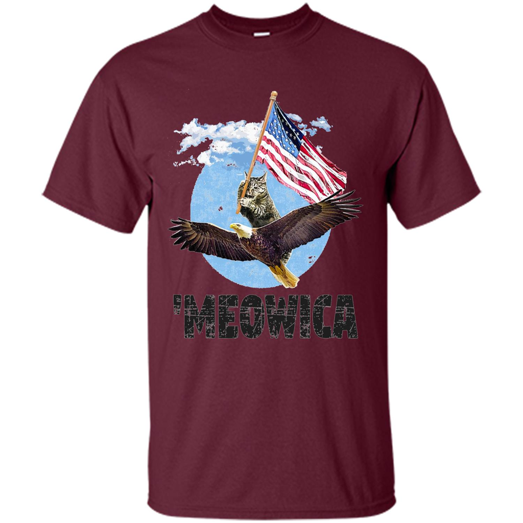 Independence Day T-shirt Meowica July 4th Funny Cat On Eagle Maroon
