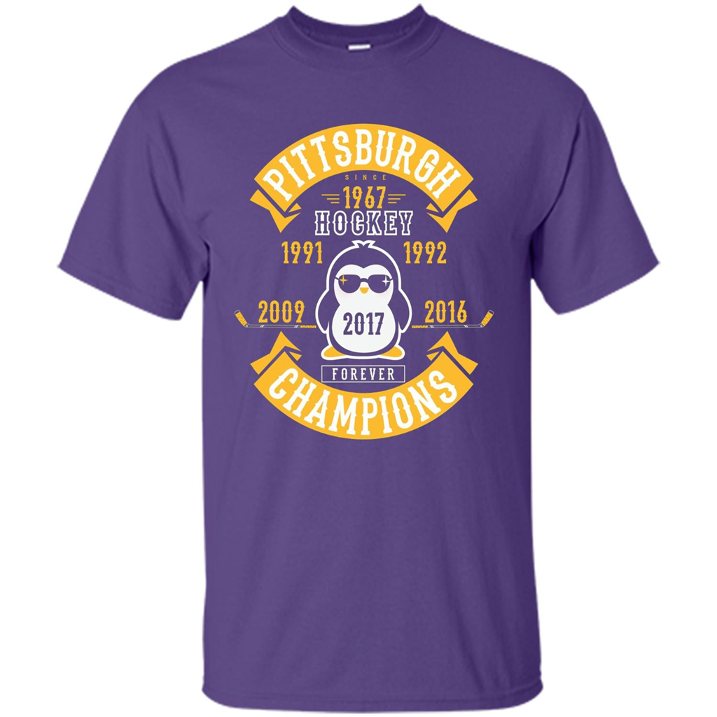 Pittsburgh Hockey 5 Times Cup Champions Cool Penguin T-shirt Purple