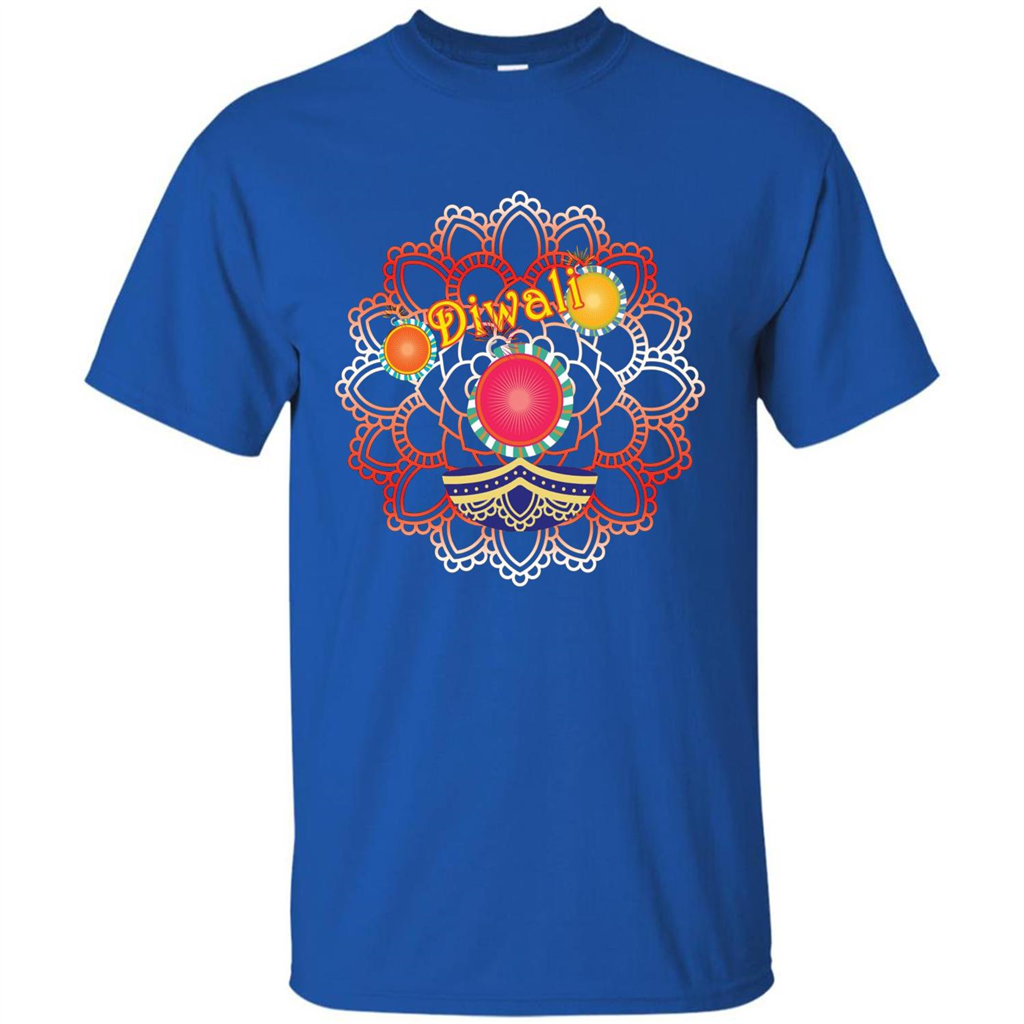 Diwali T-shirt Vibrant Rangoli Lamp And Firecrackers Diwali Tshirt Royal