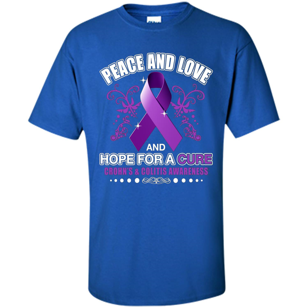 Peace And Love And Hope For A Cure Crohn's and Colitis Awareness T-shirt Royal
