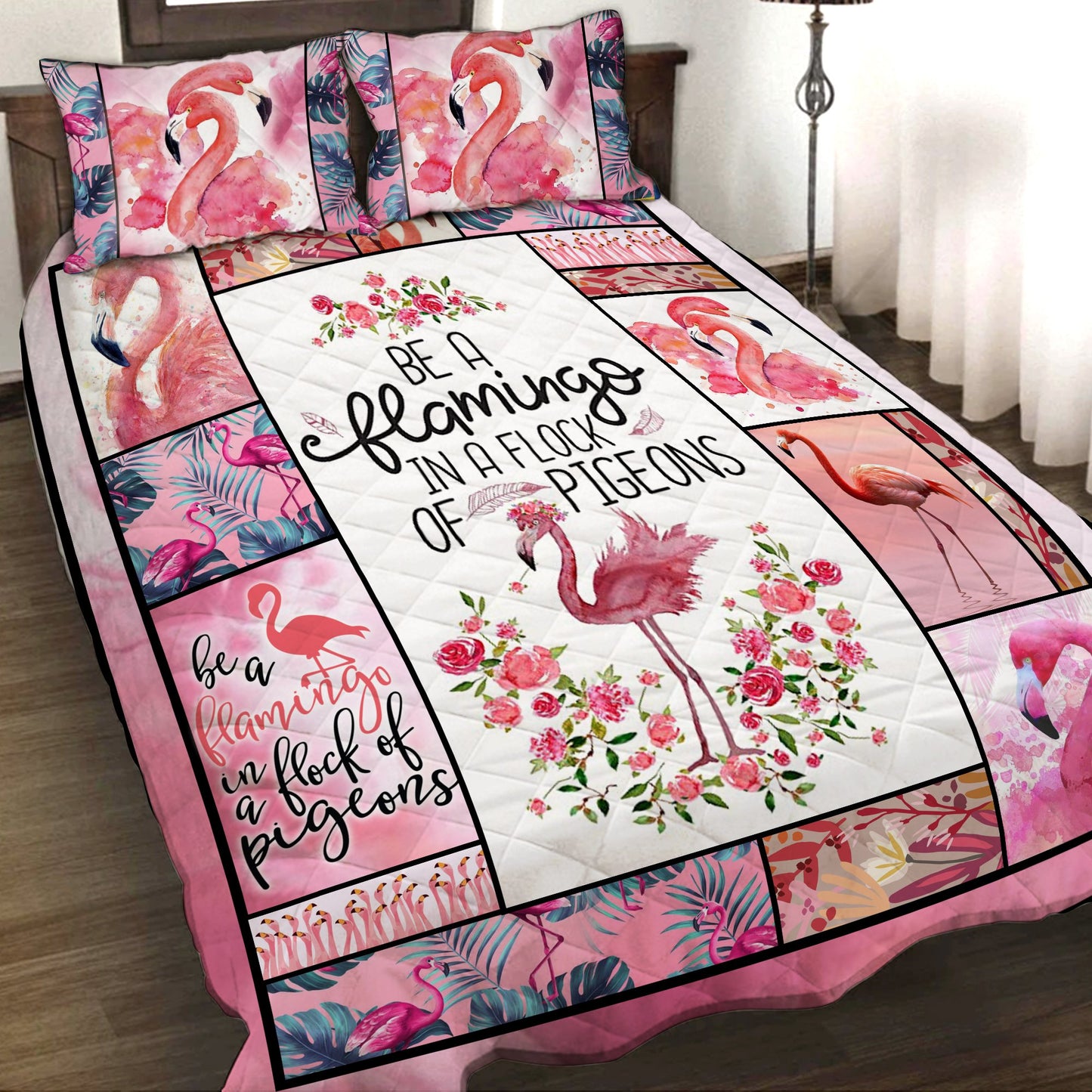 Be A Flamingo In A Flock Of Pigeons 3D Quilt Set King (230x260CM)