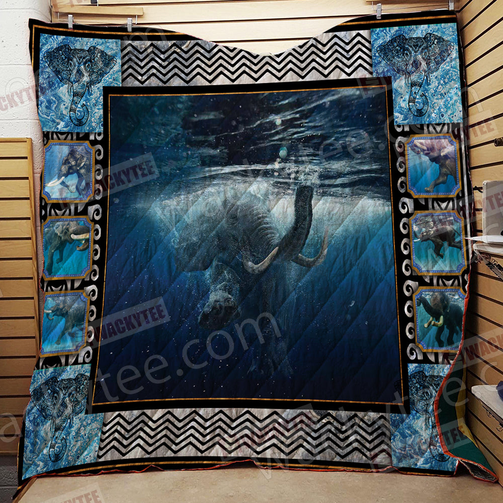 Elephant Underwater 3D Quilt Blanket Queen (203x228CM)