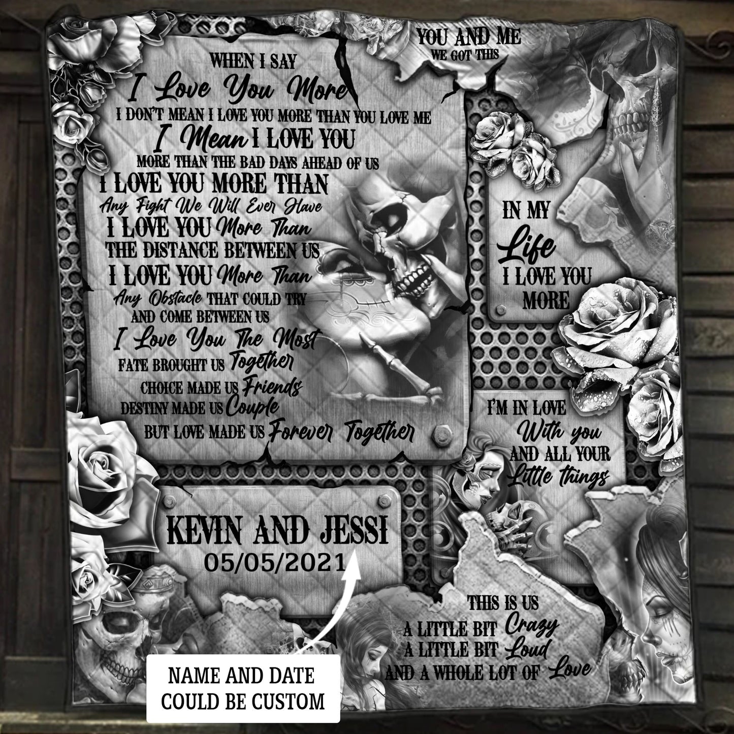 Personalized Skull Couple In Love Quilt Blanket Quilt Set