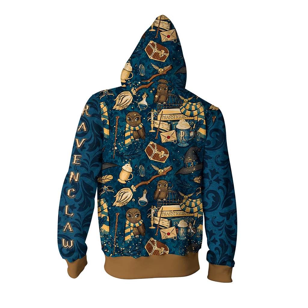 Hogwarts Ravenclaw House Pattern Harry Potter Zip Up Hoodie