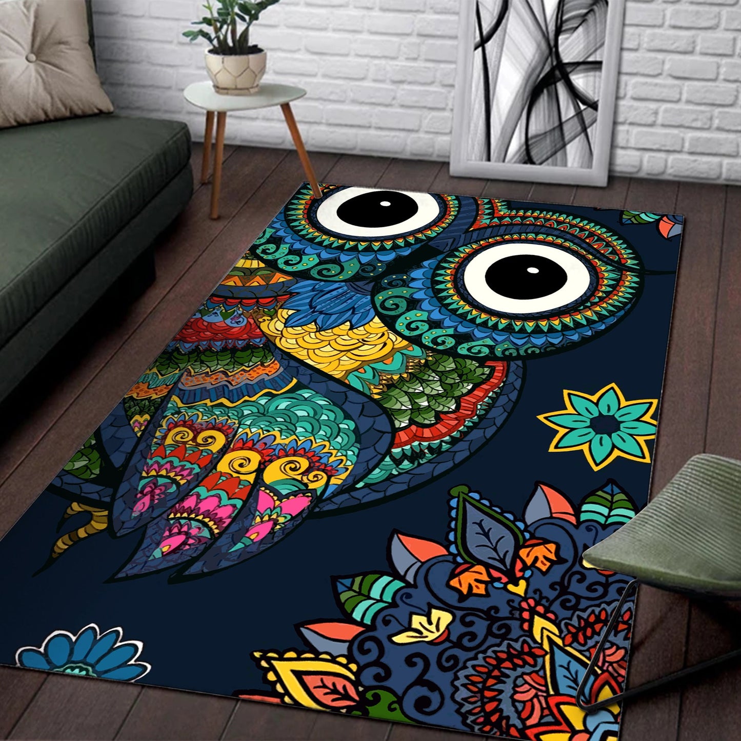 Colorful Owls Square Rug
