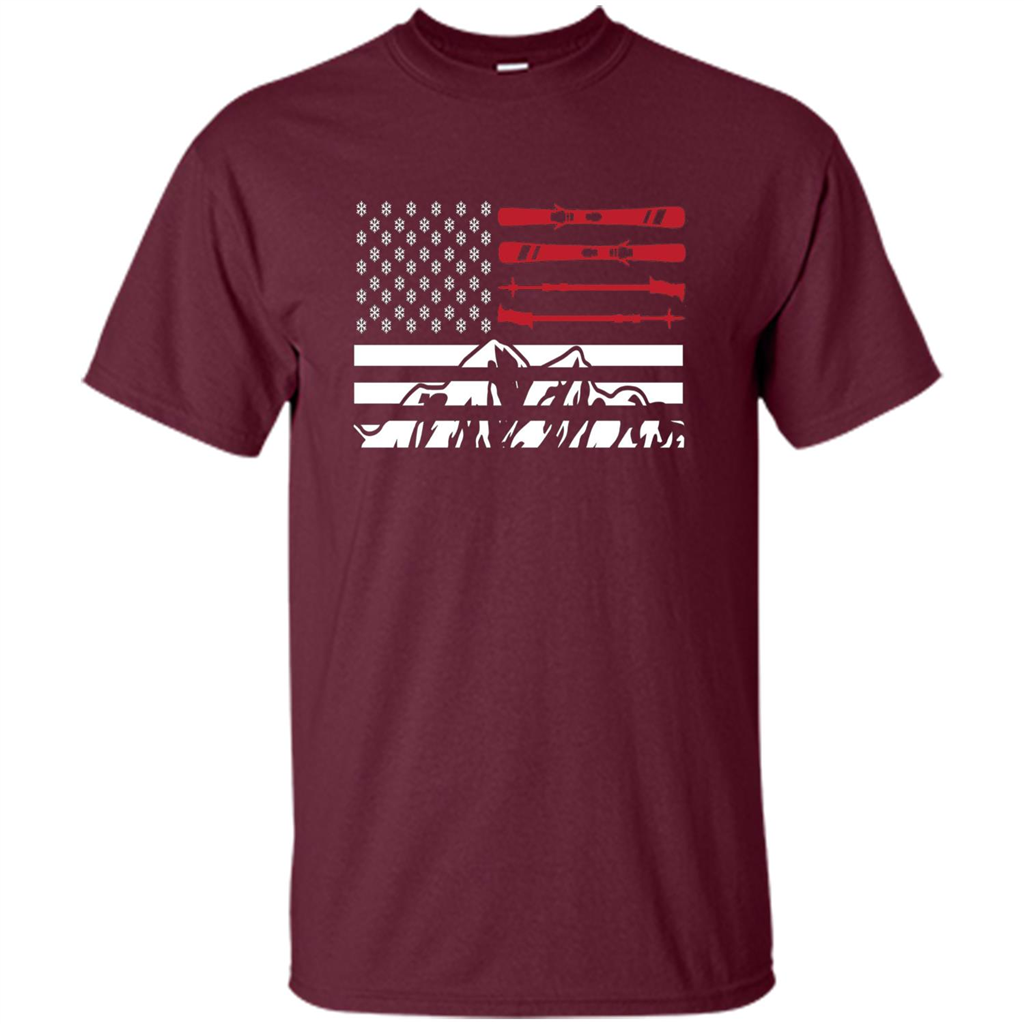 Skiing American Flag T-Shirt Maroon