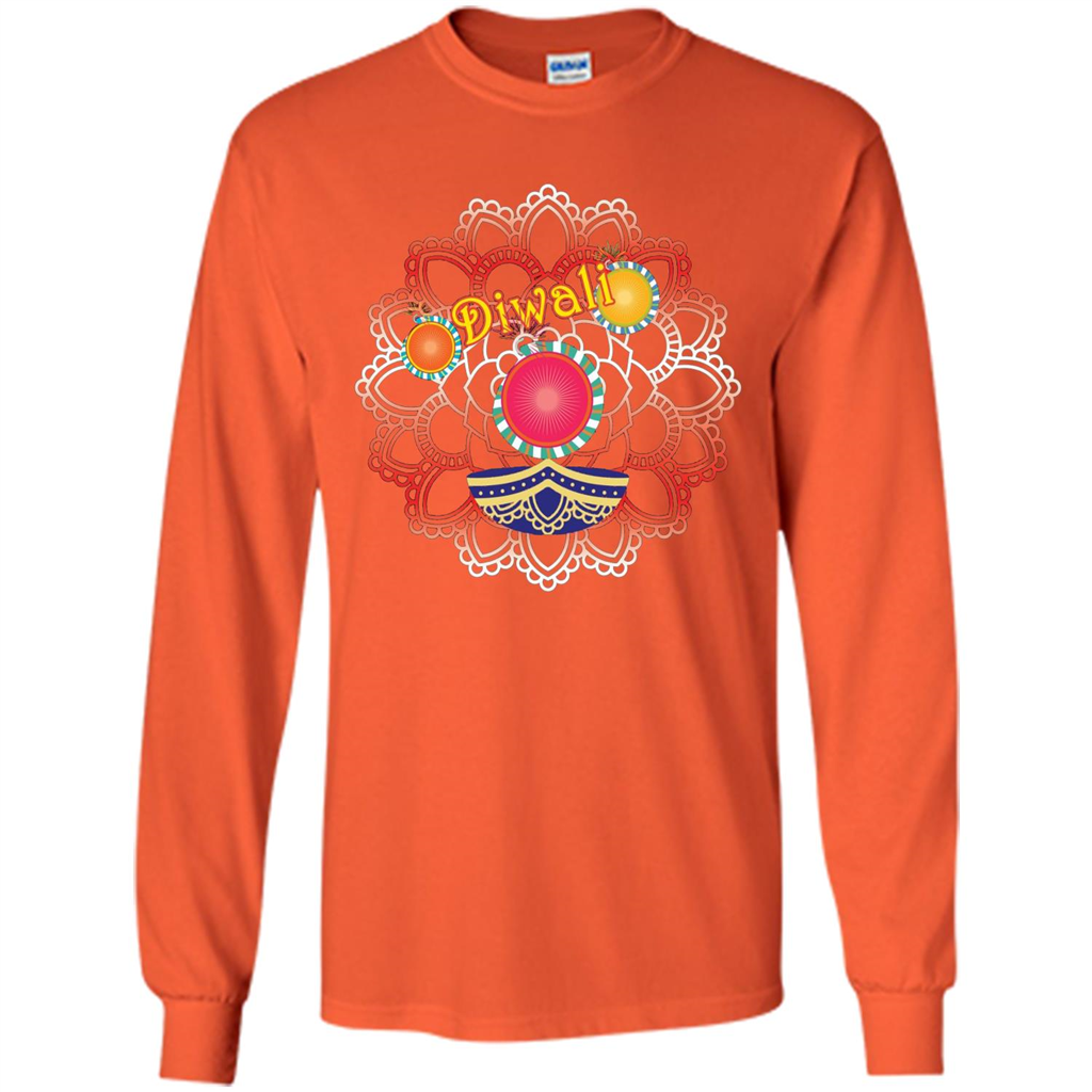 Diwali T-shirt Vibrant Rangoli Lamp And Firecrackers Diwali Tshirt Orange