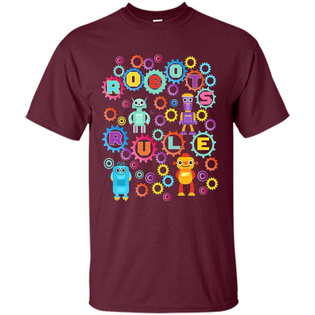 Robots Rule T-shirt Maroon