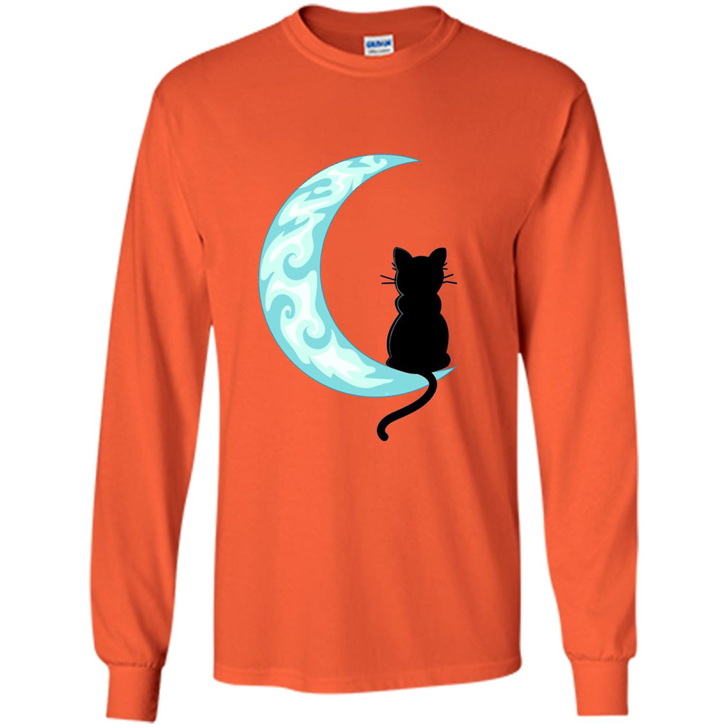 Black Cat Mom Crescent Moon T-shirt Orange