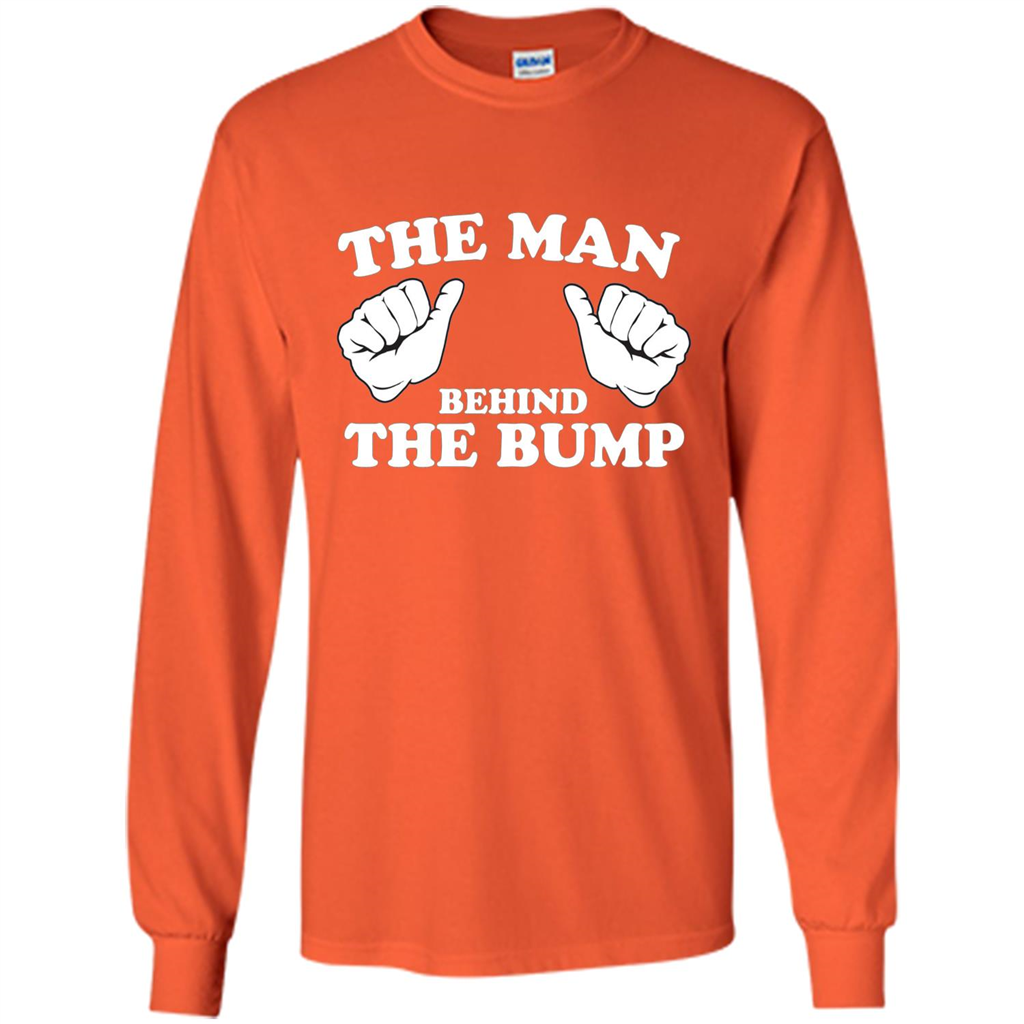 Funny New Dad T-shirt The Man Behind the Bump T-shirt Orange
