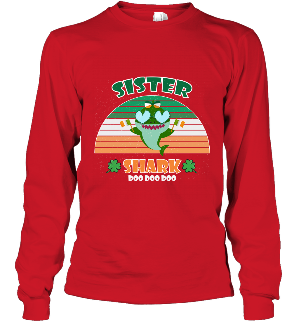Irish Sister Shark Saint Patricks Day Family Shirt Long Sleeve T-Shirt Red
