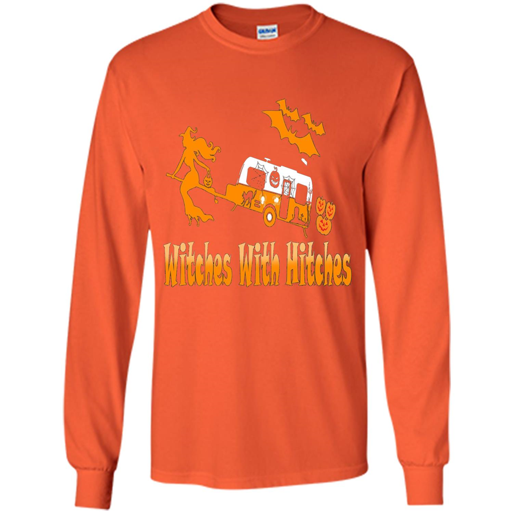 Funny Halloween T-shirt Witches With Hitches Camping Orange