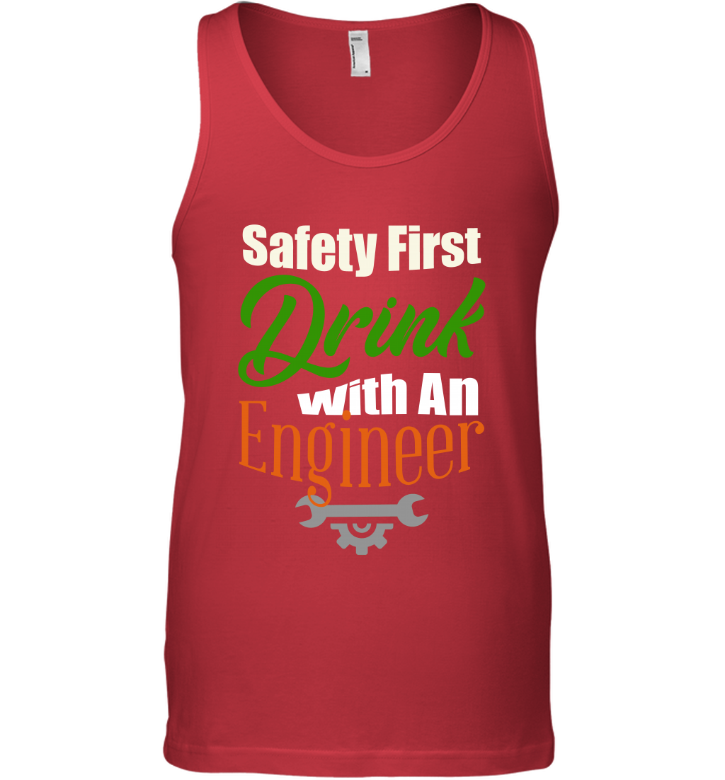 Safety First Drink With A Engineer Saint Patricks Day Shirt Tank Top Red