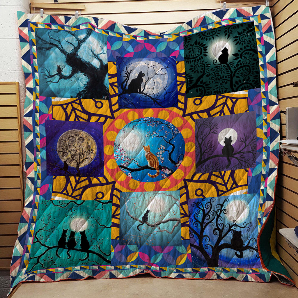 Cat Watching The Moon 3D Quilt Blanket Queen (203x228CM)