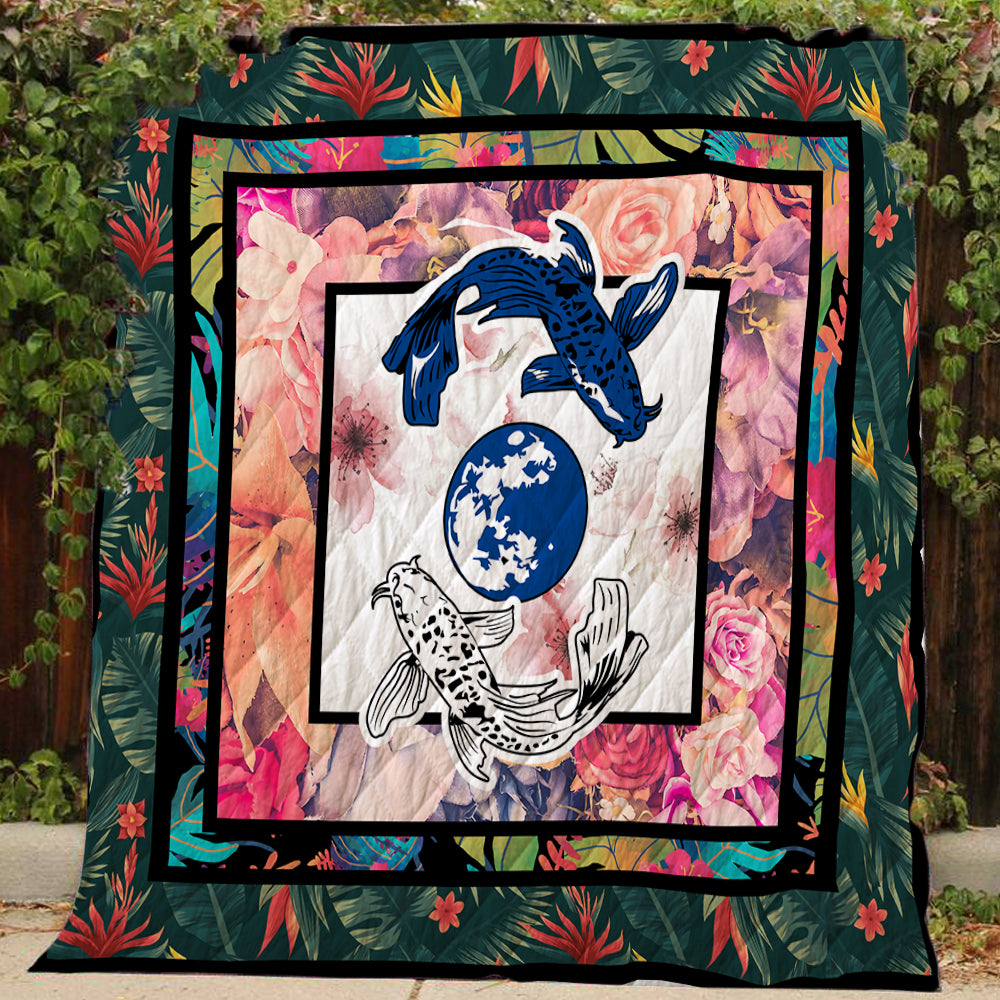 Koi Fish Yin Yang 3D Quilt Blanket Queen (203x228CM)