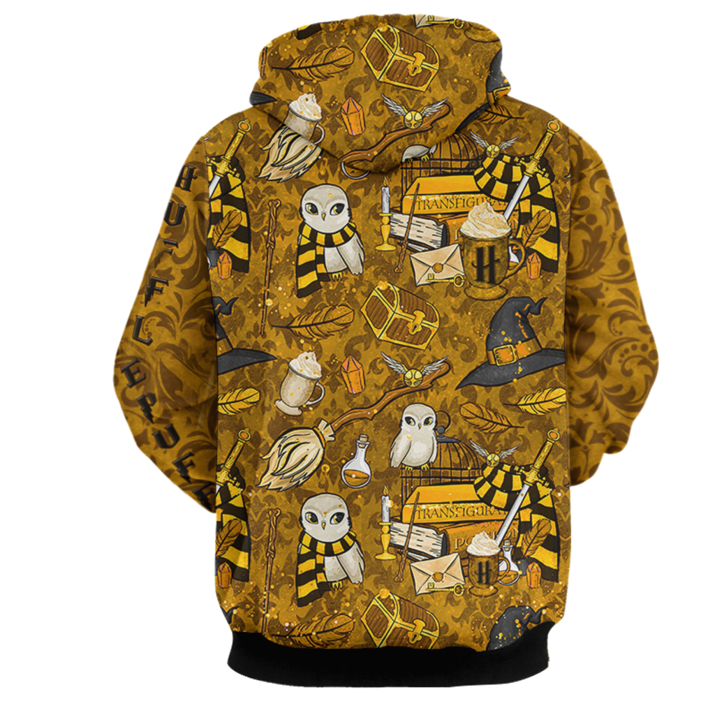 Hogwarts Hufflepuff House Pattern Harry Potter 3D Hoodie