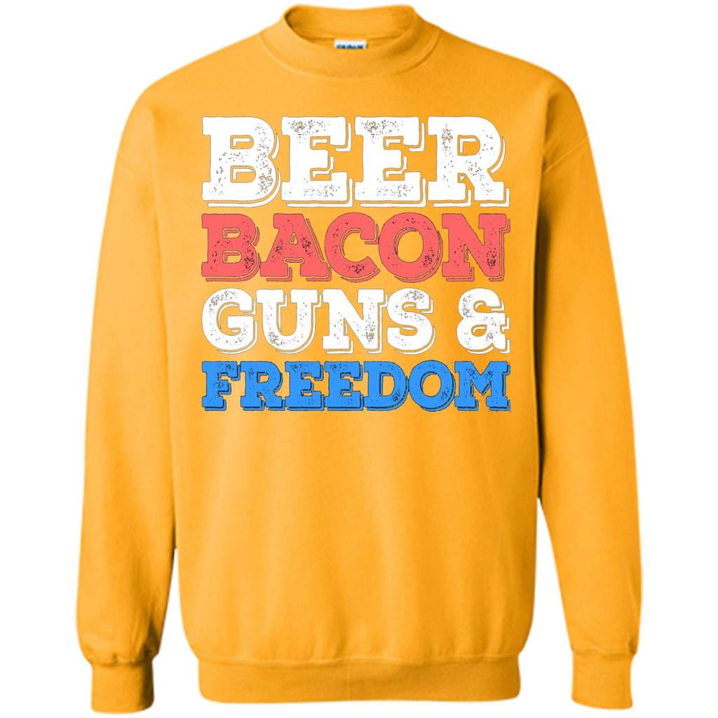 Beer Bacon Guns And Freedom T-Shirt Fourth of July Gift Gold
