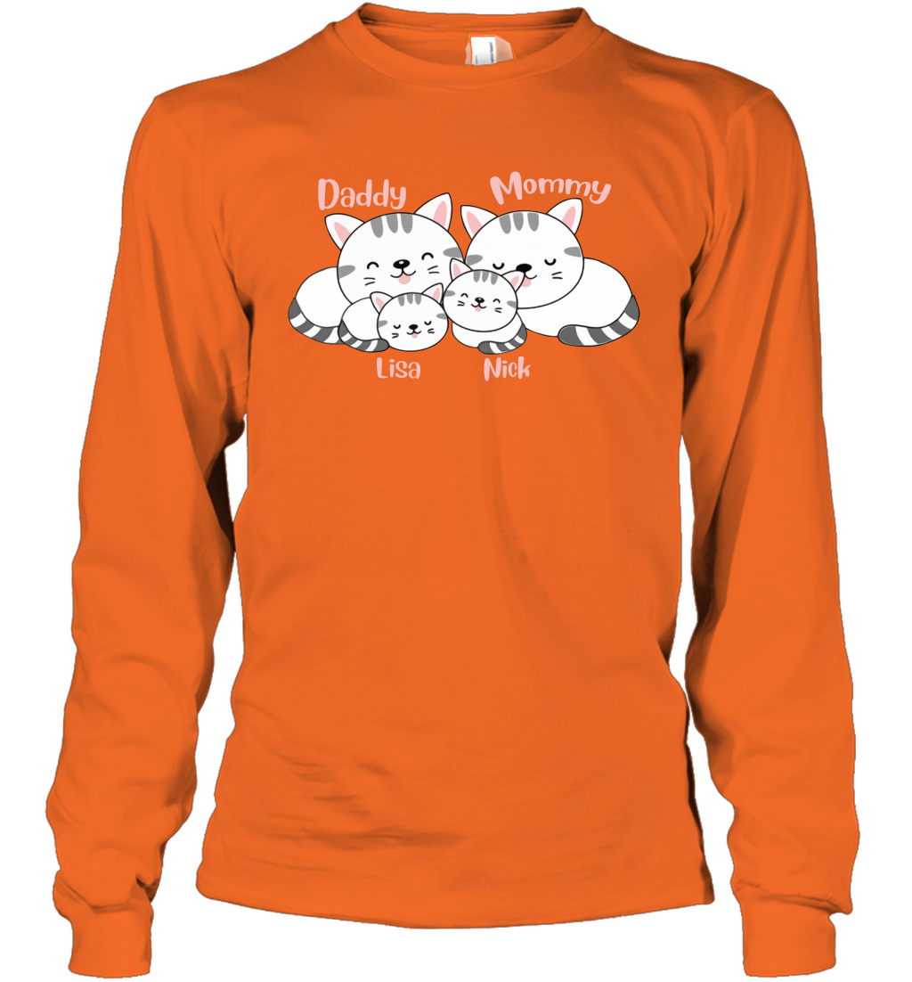 Cats and family name member ( Customized Name ) Long Sleeve T-Shirt Long Sleeve T-Shirt S. Orange