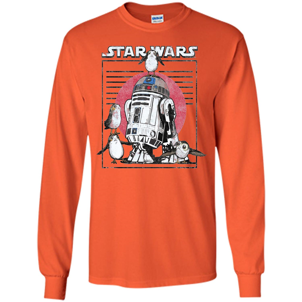 Movie T-shirt Last Jedi Flock Of Porgs Surround R2-D2 T-shirt Orange
