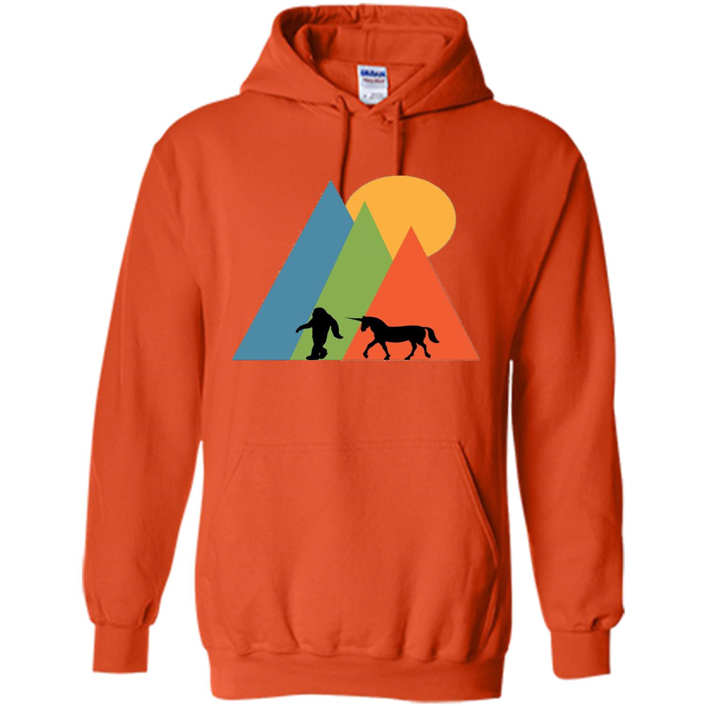 Bigfoot Unicorn Mountain and Sun T-Shirt Orange