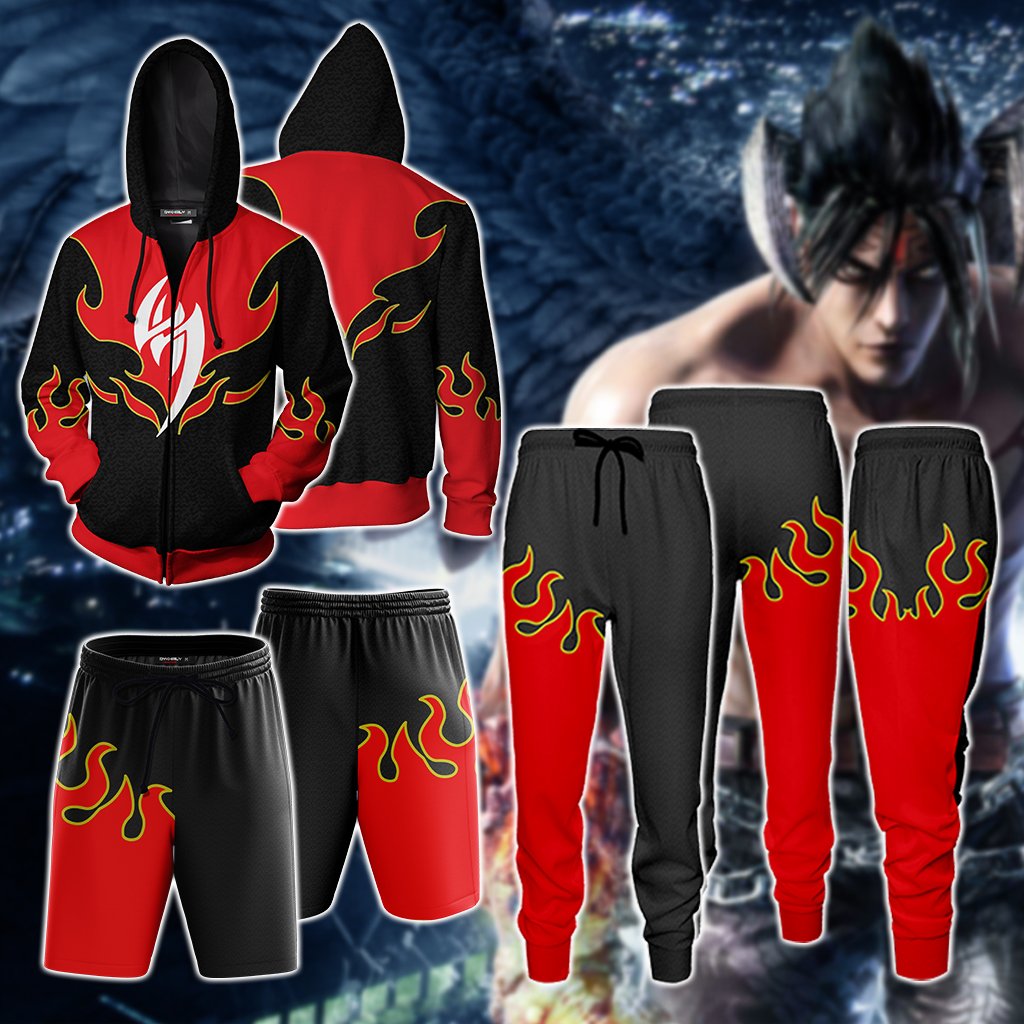 Tekken Jin Kazama Red Flame Cosplay Beach Shorts