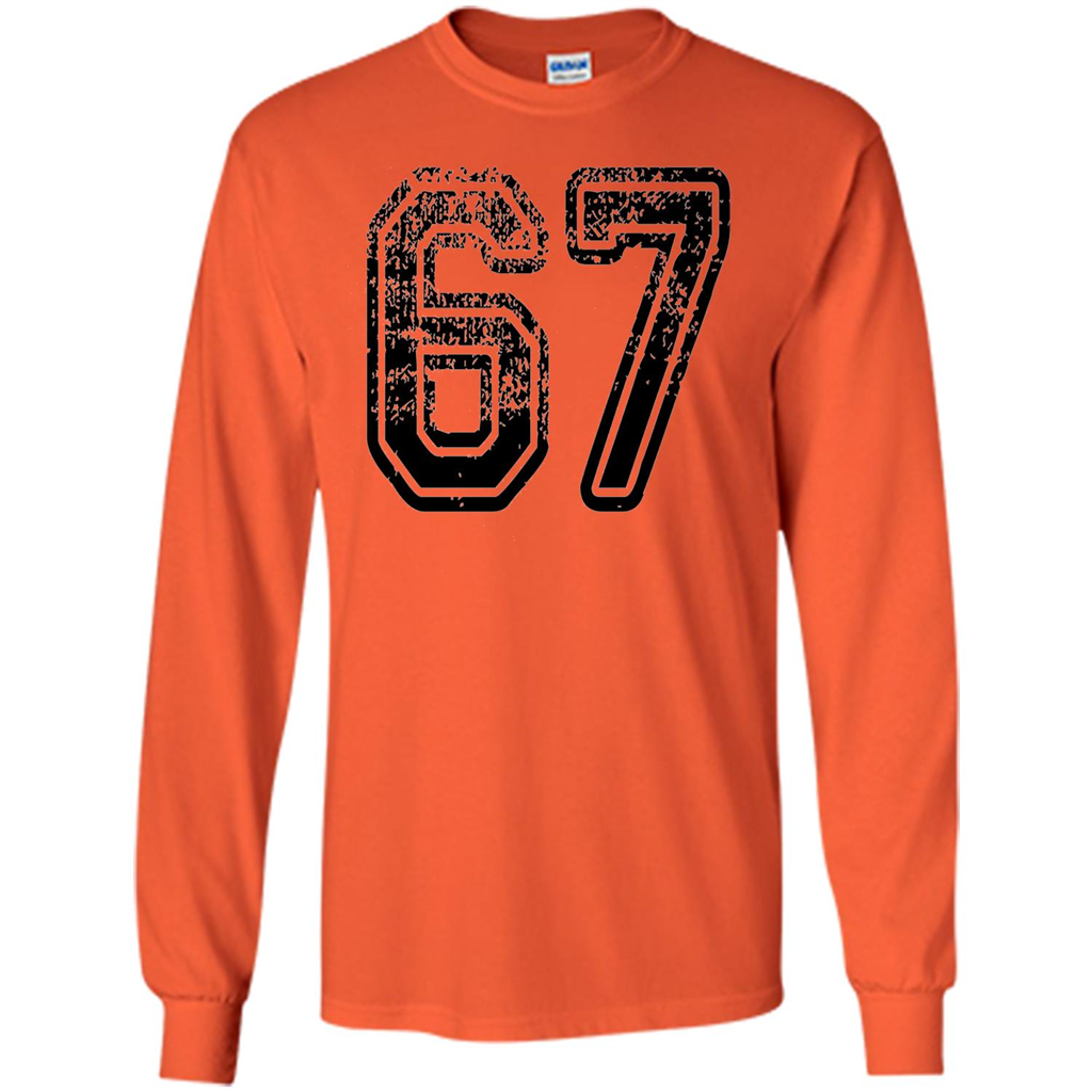 Number 67 T-shirt - Grungy Sports Team T-shirt Orange