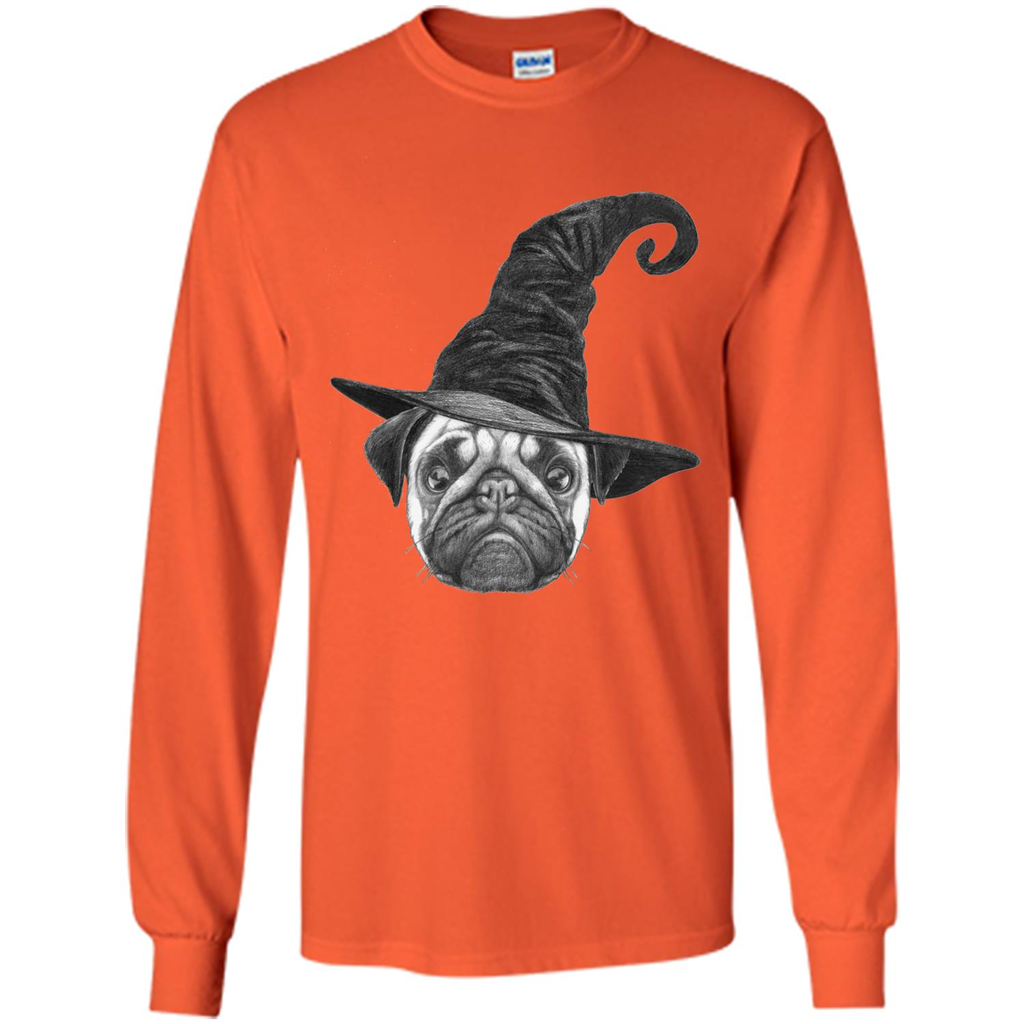 Pug Lover T-shirt Pug In Witch Hat Halloween T-Shirt Orange