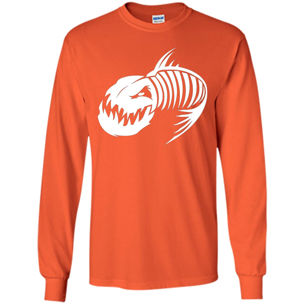 Fisherman Gift T-shirt Badass Fish Bone Skeleton Orange
